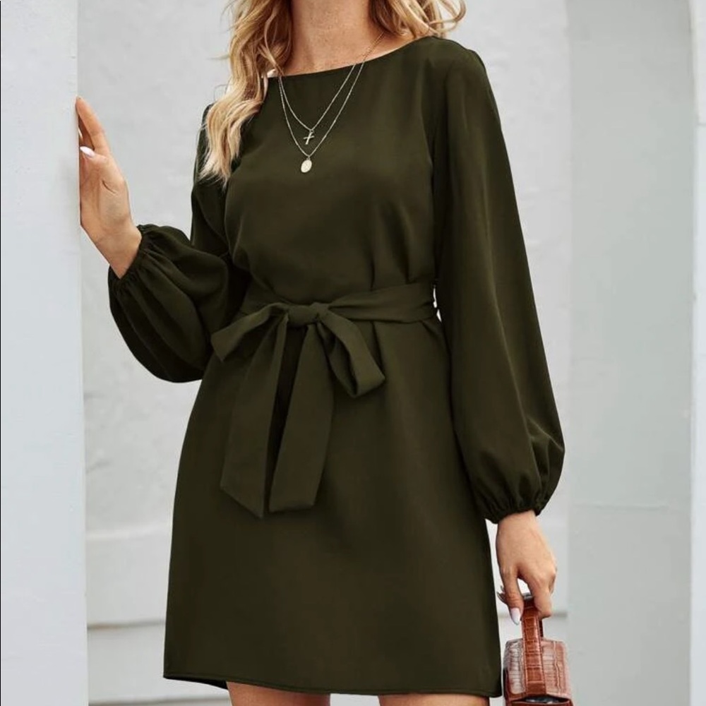 Boho lantern sleeve  belted dress burgundy_8